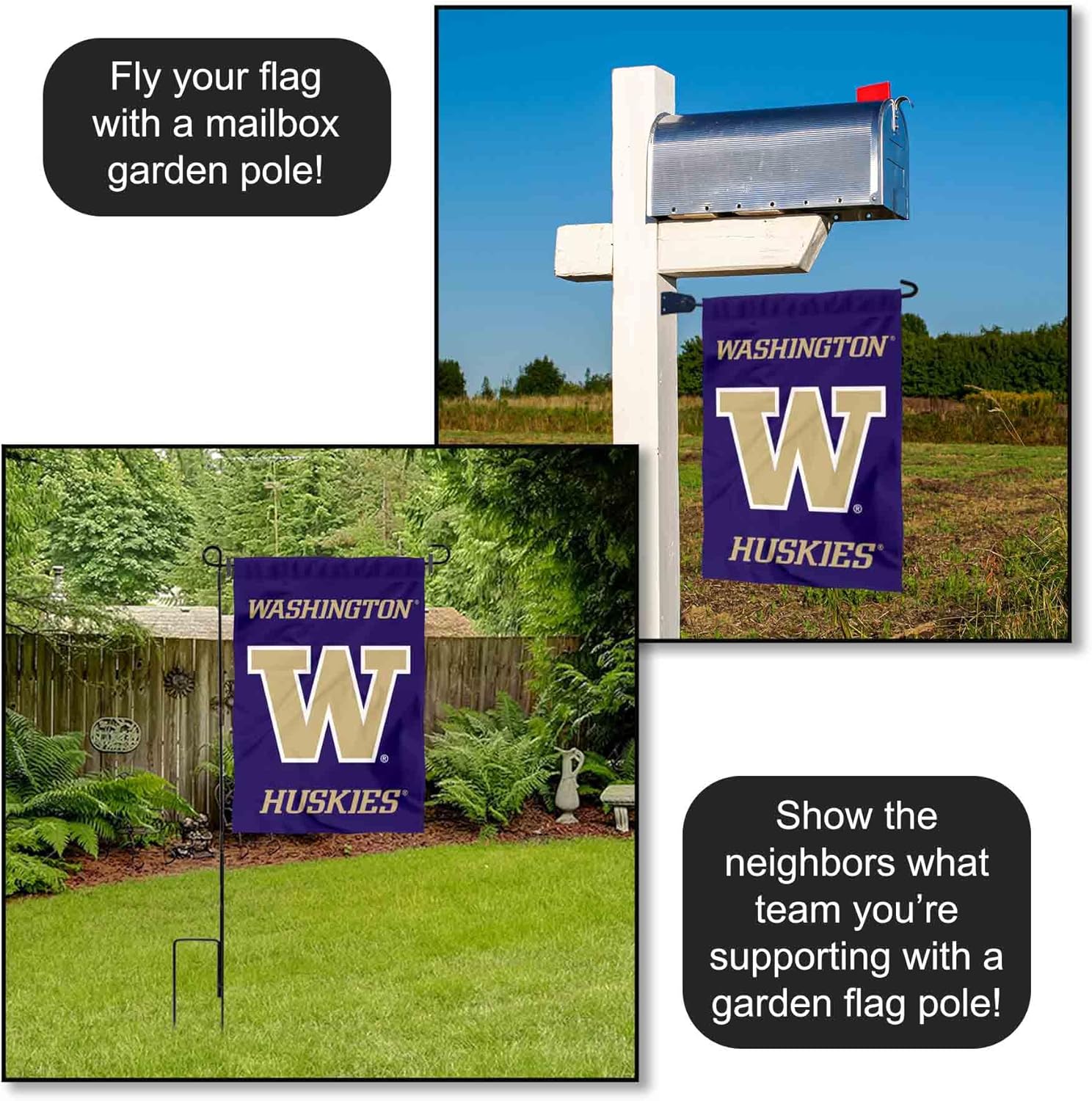 College Flags & Banners Co. Washington UW Huskies Wordmark Garden Banner Flag - Image 4