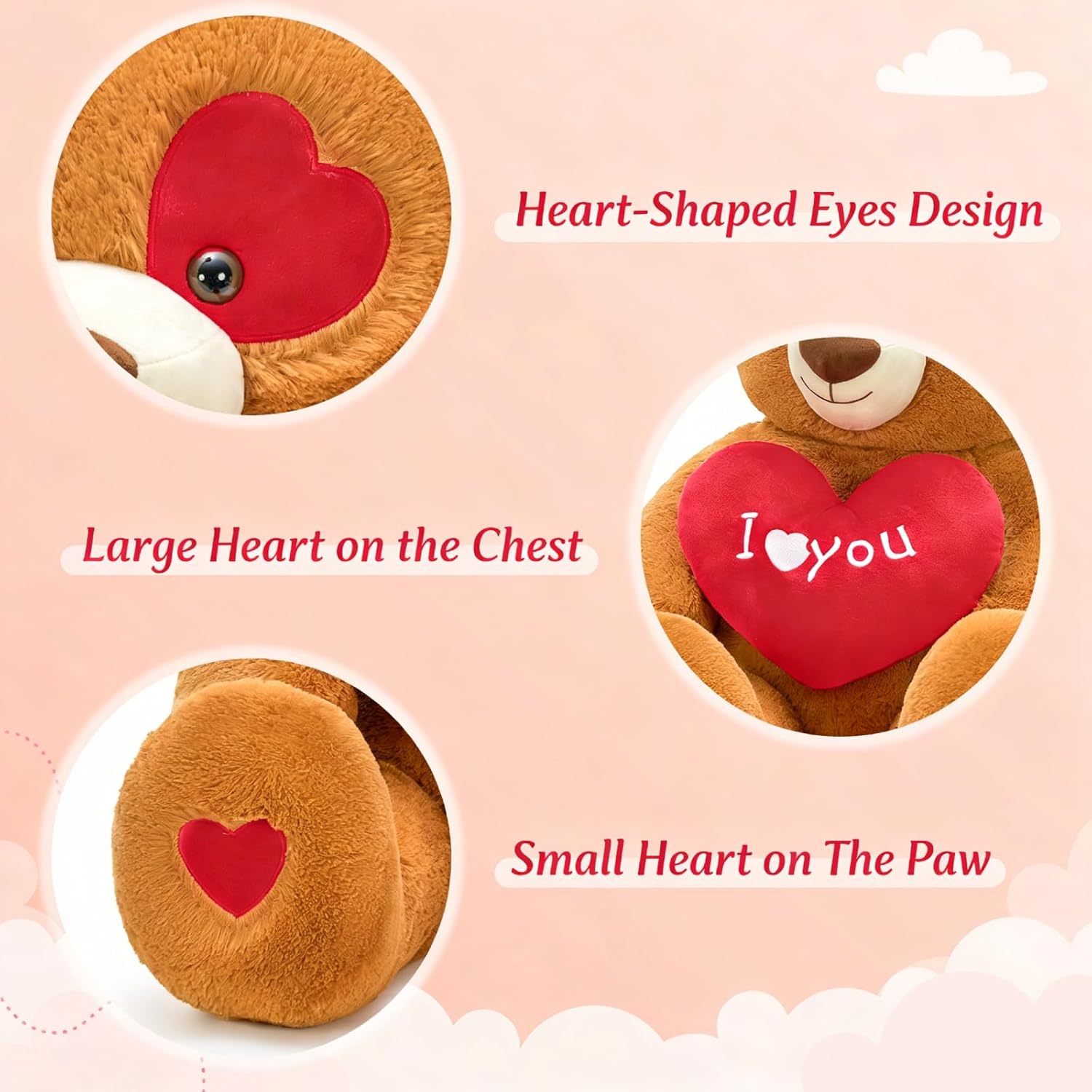 Tezituor 47 inch Big Teddy Bear Love You Stuffed Animal Giant Bear Plush Toy with Red Heart, Adorable Gifts for Girls Women Girlfriend Daughter Valentine's Day Anniversary