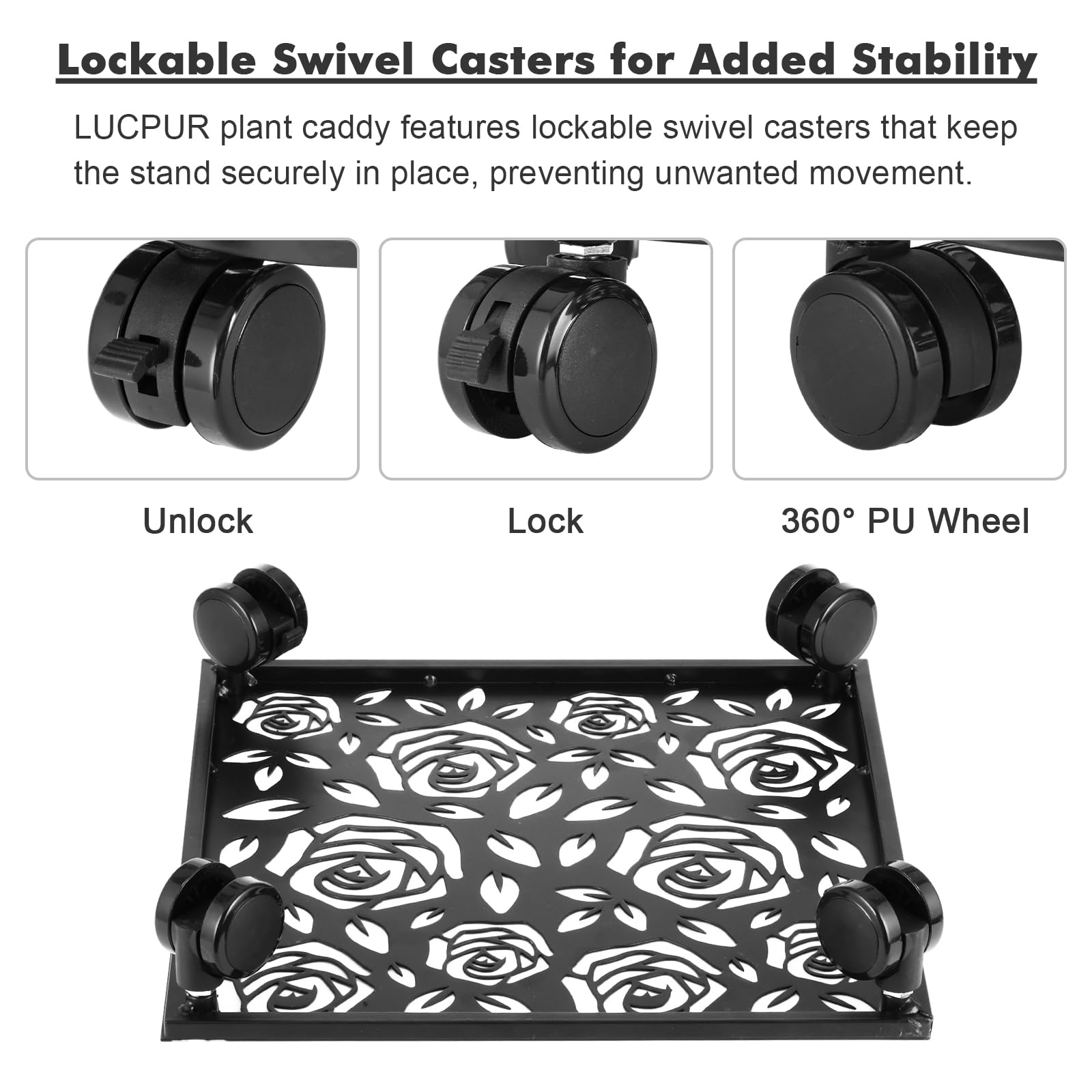 Pflanzenroller mit Rollen, 3 Stück, 30,5 cm, rollbarer Pflanzenständer, Pflanzenroller, robuster Pflanzenroller mit Rollen, für drinnen und draußen, Schmiedeeisen-Metall-Pflanzschale mit