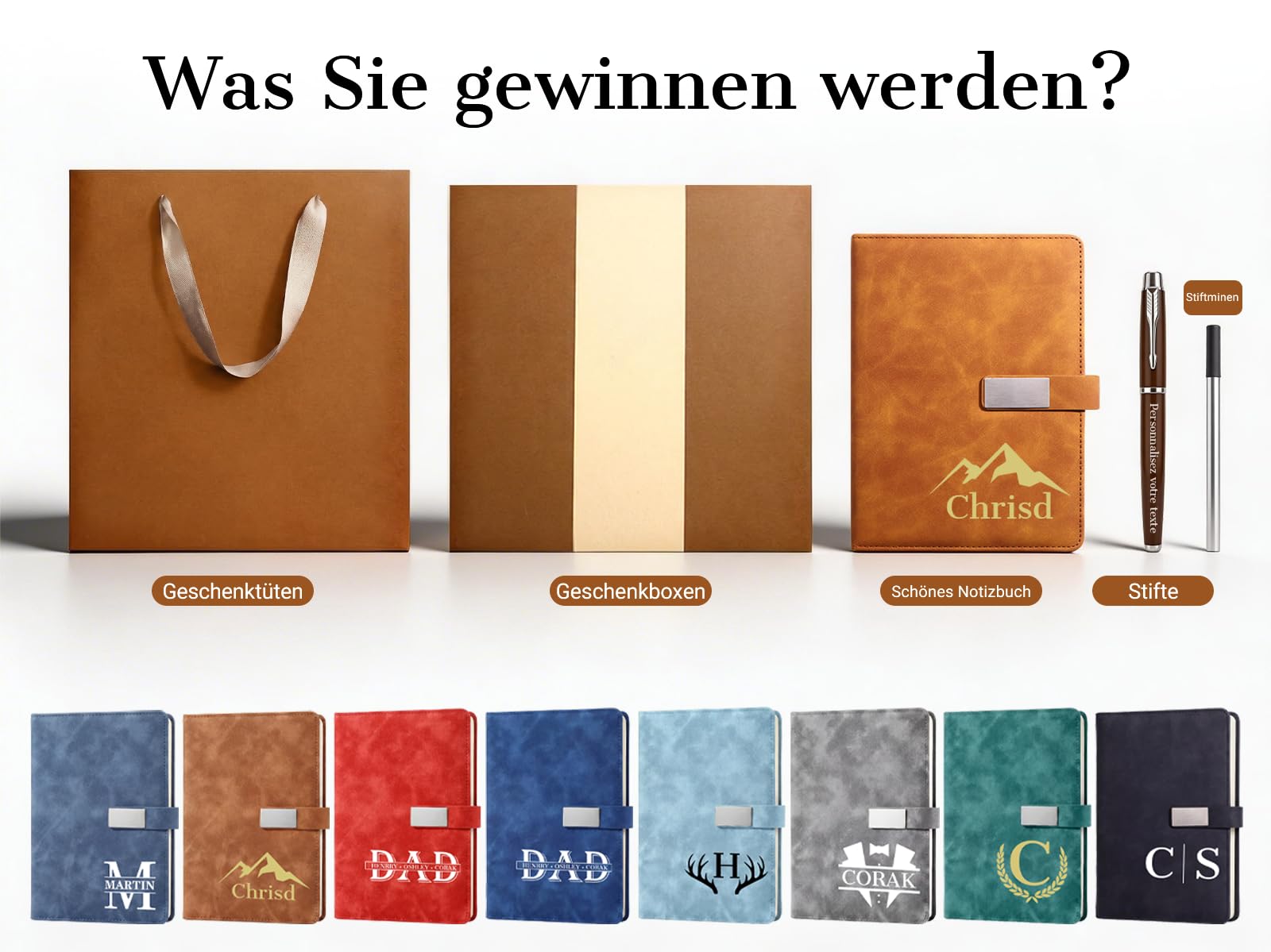Personalisiertes A5 PU Leder Notizbuch Set mit Stift -Tagebuch als Geschenk für Kollegen,Männer & Frauen, zum Abschied,Geburtstag oder neuen Job (Schwarz, Ohne USB-Stick)