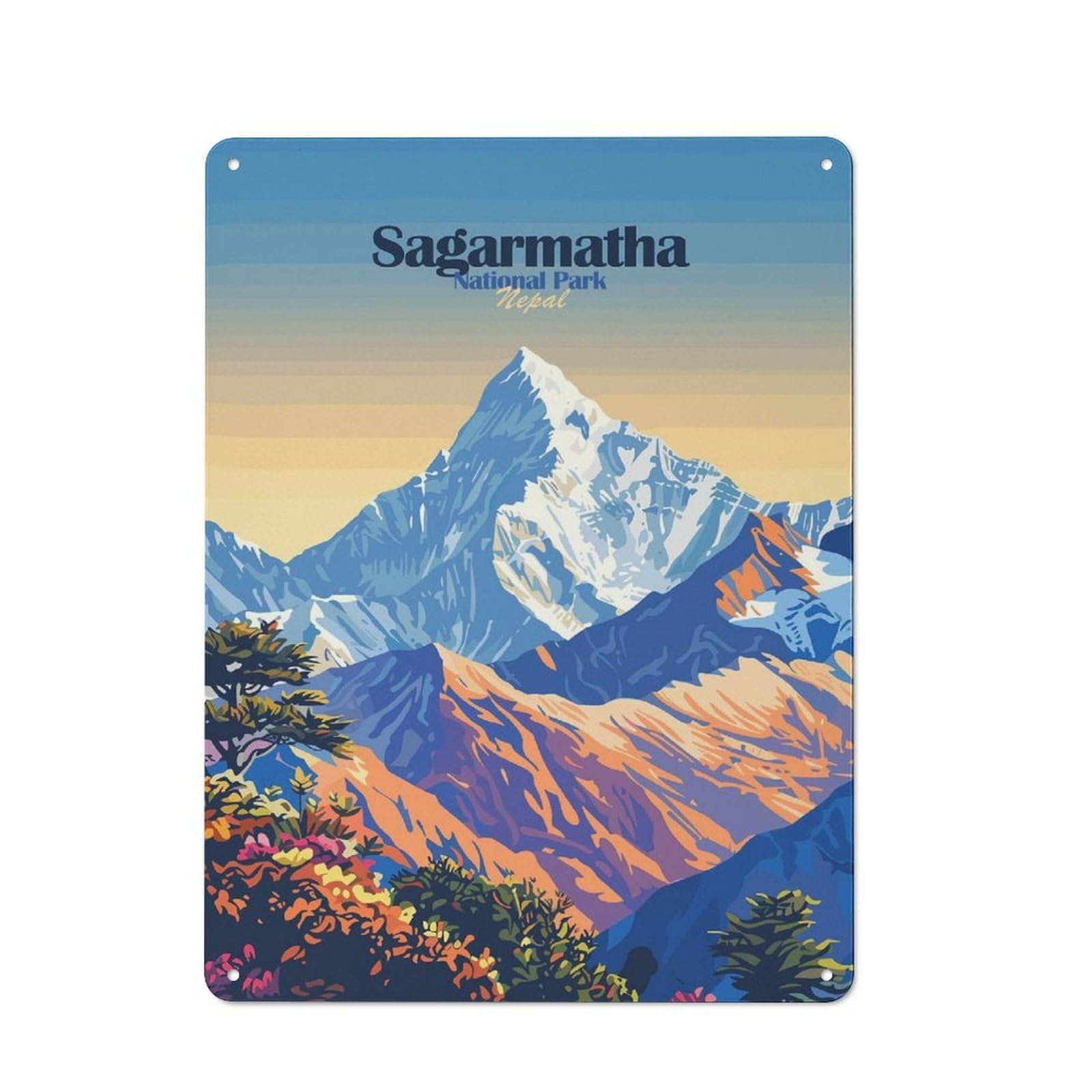 Junmoney Style-23 Sagarmatha National Park Nepal Illustration Retro Tin Wall Plaque 40X30cm For Hobby Room Or Studio, For Garage, Workshop And Man Cave Decoration