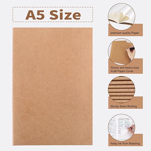 Miniatura 3 de EOOUT 48 cuadernos de papel kraft A5, cuadernos de diario a granel, papel en blanco, 60 páginas, 80GSM, 8.3 x 5.5 pulgadas, juego de diario de