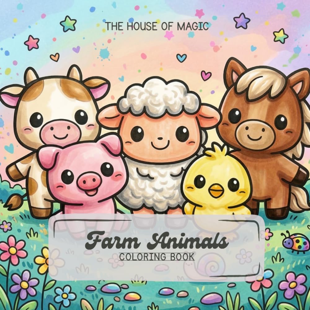 Farm Animals Coloring Book for Kids: 20 Cute Kawaii Pages with Barnyard Animals for Toddlers, Preschool & Kindergarten — Easy, Fun & Relaxing (Travel Buddies™ – Mix & Match Coloring Books for Kids)