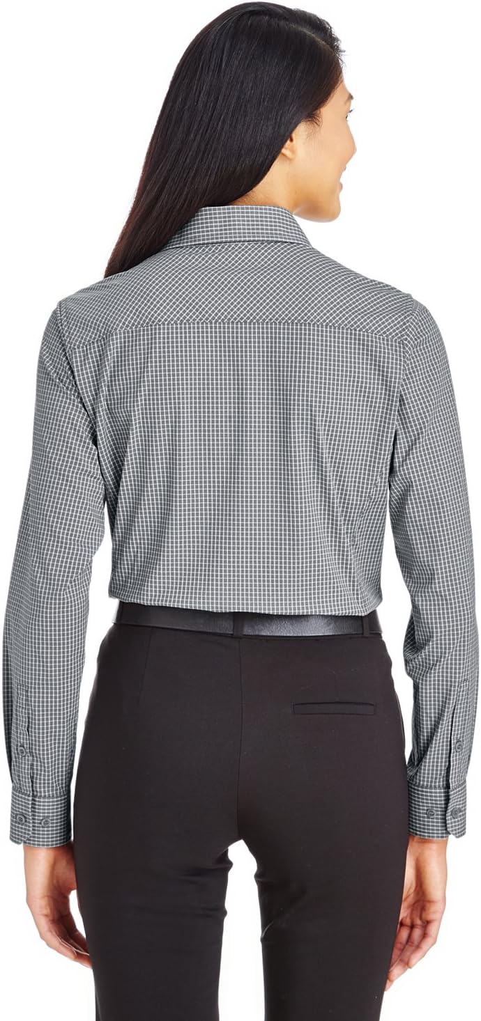 Devon & Jones CrownLux Performance™ Ladies' Tonal Mini Check Shirt XL GRAPHITE - Image 4