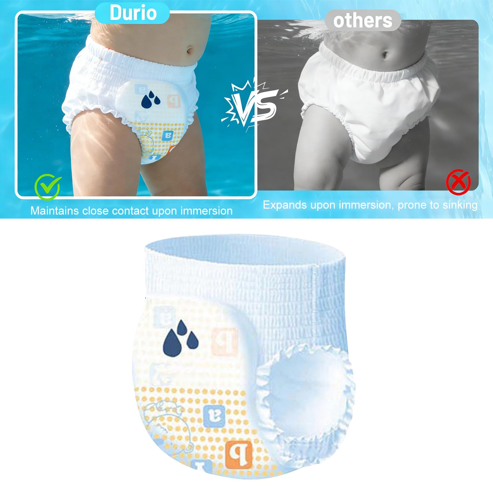 Culotte de bain jetable pour bébé, couches hygiéniques imperméables et absorbantes pour l'apprentissage de la propreté (taille XXL à partir de 12 kg)