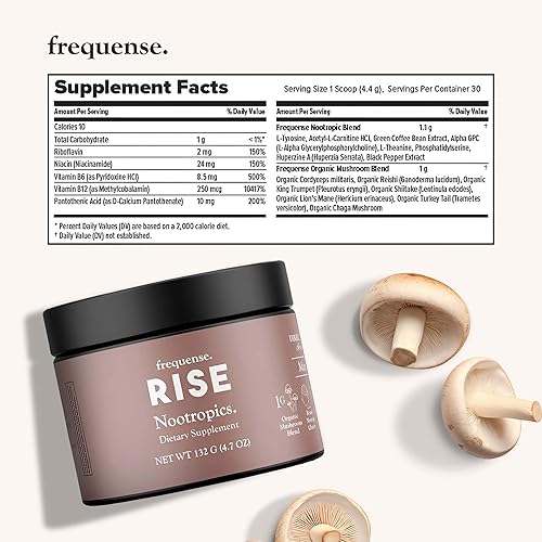 Miniatura 2 de RISE - Tina nootrópica sabor a limonada de mango, mejora la función cognitiva, la energía y la claridad, mezcla de 7 hongos, vitaminas B,