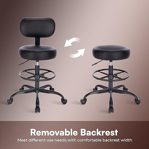 Miniatura 5 de SUPERJARE Silla de dibujo con respaldo, taburete con reposapiés ajustable, silla de escritorio de oficina multiusos, cojín de asiento grueso para el