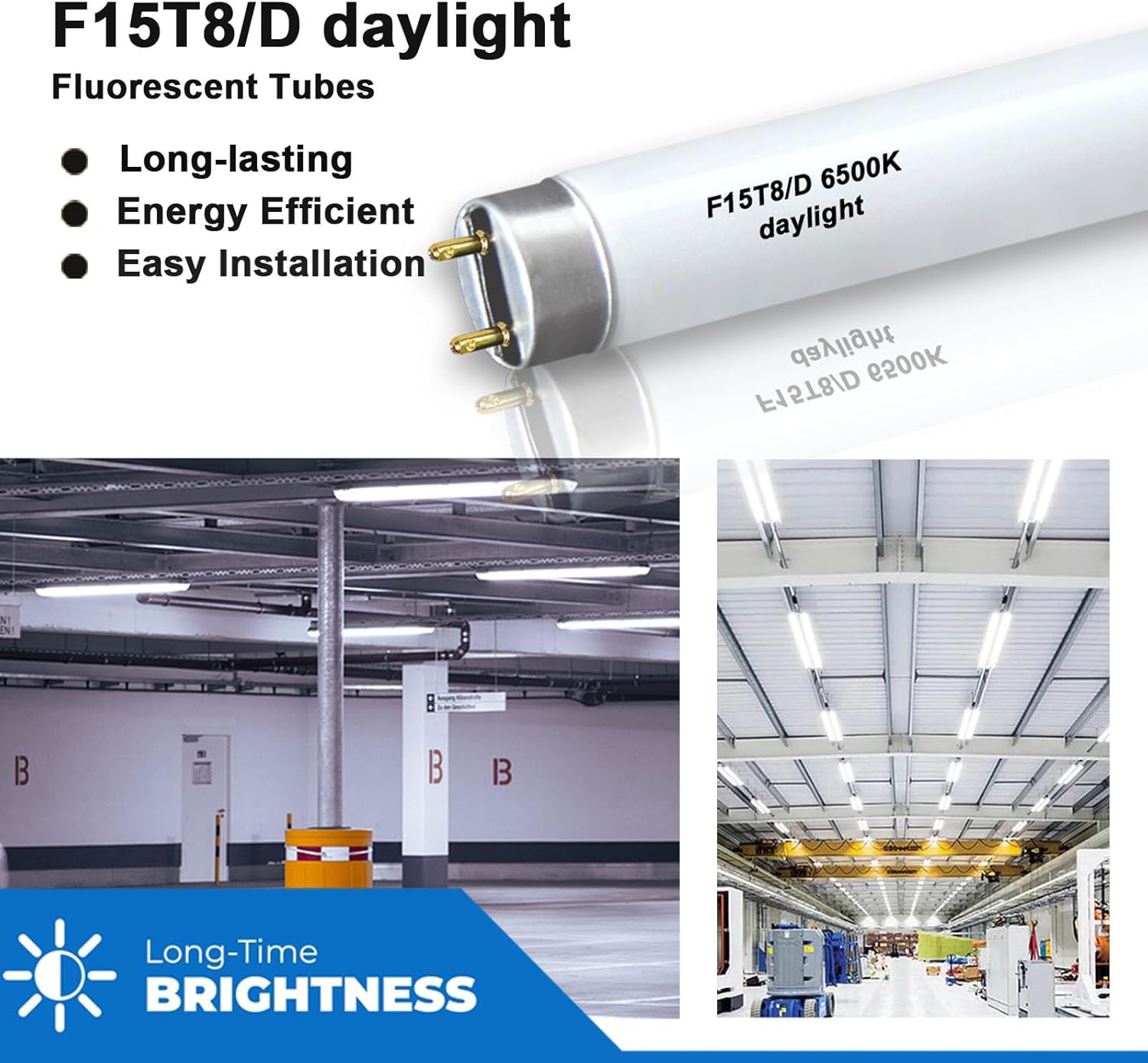 F15T8/D Daylight 18Inch 15 Watt T8 Straight Tube,F15T8/DL T8 Linear Preheat Lighting Lamps,G13 Medium Bi-Pin Base, 6500K-Pack of 3