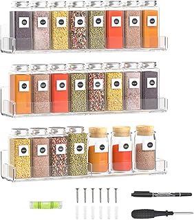 Sezanrpt 15 Inch Acrylic Spice Rack Wall Organizer Set of 3, Clear Wall Shelf for Home Organizer, Bottle Display, Jars, Spice, Wine, Books, Toiletries, 3 Pack