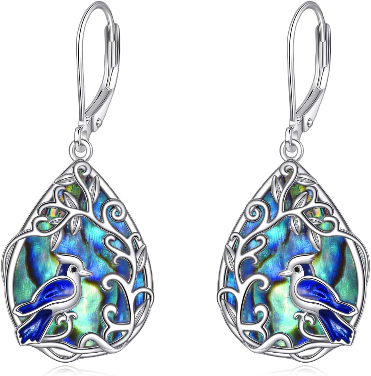 Blue Jay Earrings Sterling Silver Blue Jay Dangle Bird Jewelry Gifts for Women