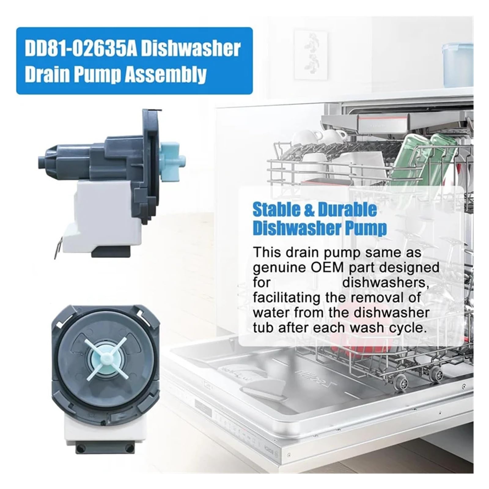 A27T-DD81-02635A Bomba De Drenaje for Lavavajillas B20-3A01 Piezas De Drenaje Limpiador W80R2031US/AA Piezas De Repuesto for Lavavajillas De Cocina