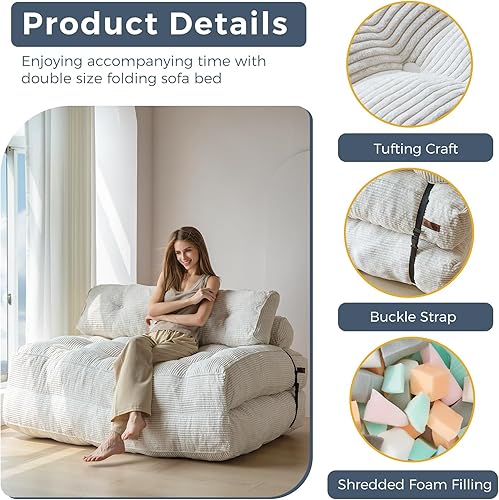 Vista 5 de MAXYOYO Sofá Cama Plegable, Silla Convertible para Dormir con Almohada Colchón Plegable con Soporte para la Espalda, Silla Cama Plegable Portátil