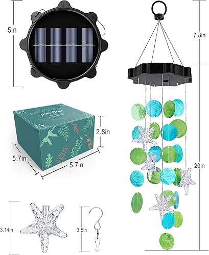 Miniatura 7 de Toodour Campanillas de viento solares para exteriores, conchas, regalos de luz para mamá, abuela, mujeres, esposa, niñas, luz móvil decorativa solar