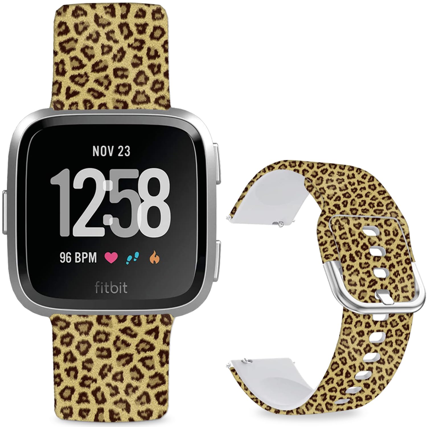 Leotop Pattern Printed Soft Silicone Replacement Bands Compatible with Fitbit Versa/Fitbit Versa 2 for Women Men Teens. (Brown Leopard Print) — image 1