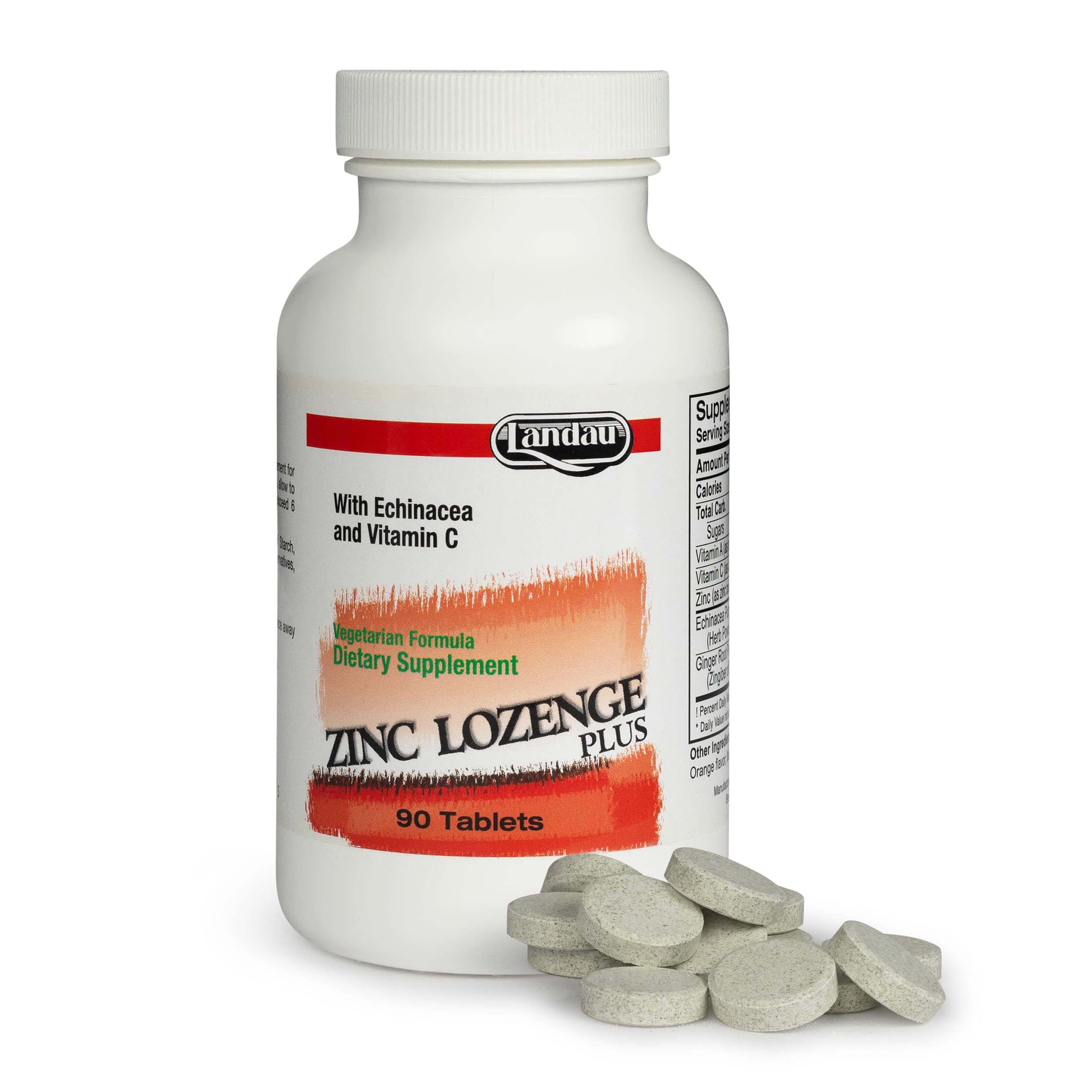 LANDAU Zinc Lozenge Supplement – Vegetarian-Friendly Zinc Supplement with Vitamin C, Vitamin A, Echinacea, Ginger & Magnesium – Kosher Parve – Orange Flavor – 90 Tablets