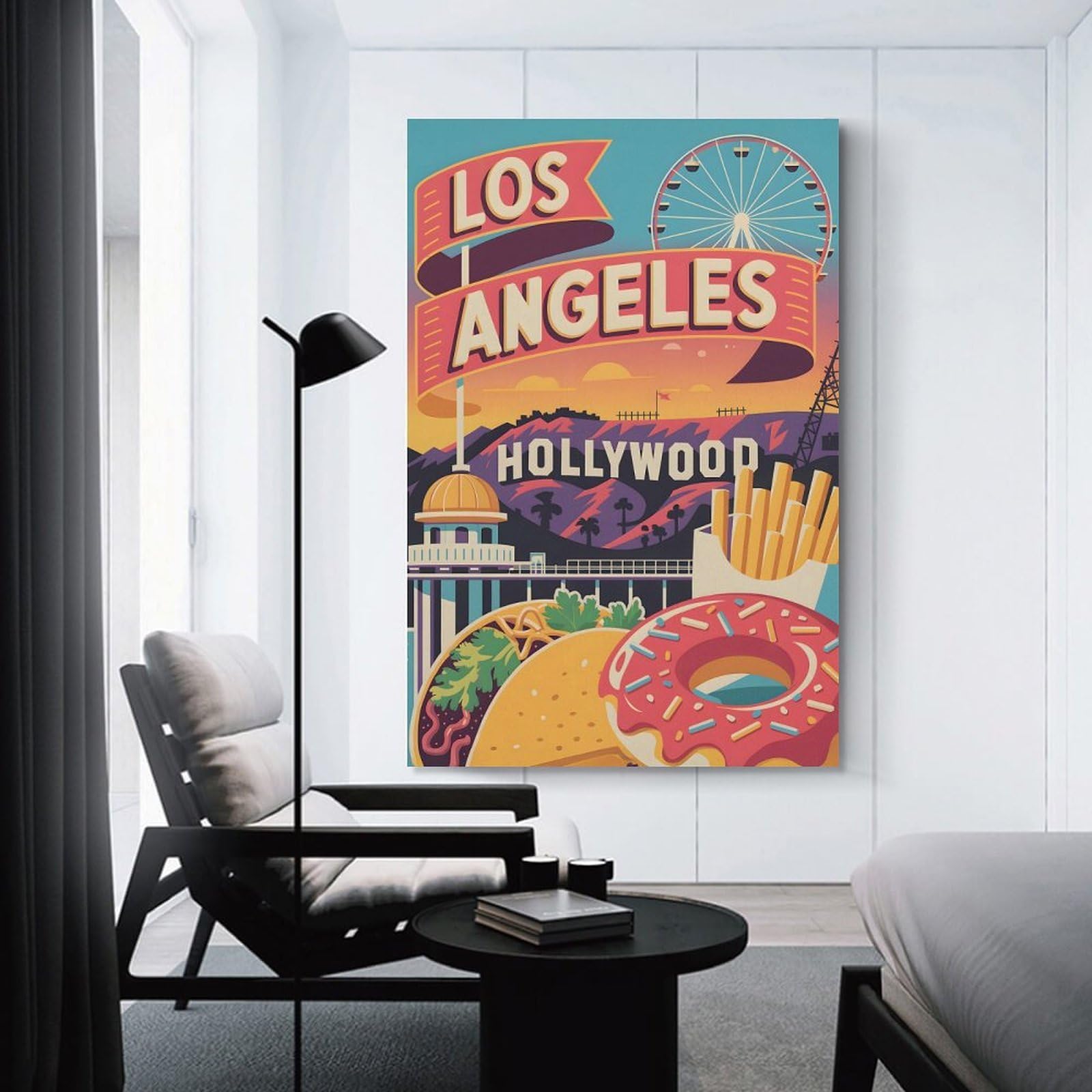 Junmoney Los Angeles Travel (3) Hanging Wall Art 24x36inch(60x90cm), for Feature Walls in Flats Or Modern Rooms, Home Wall Art for Statement Displays