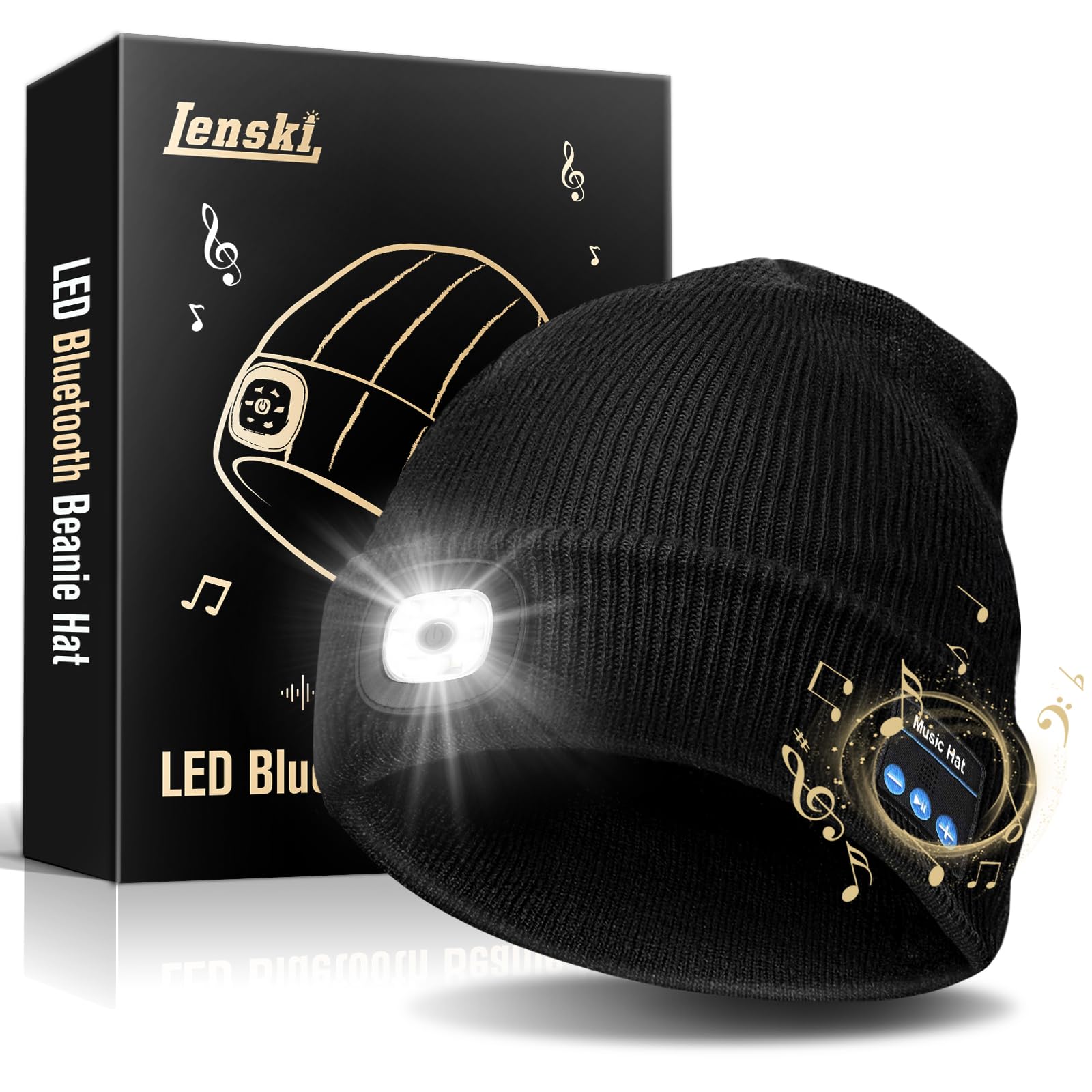 Lenski Geschenk für Ihn Valentinstag, Bluetooth Beanie Mütze mit Licht, Geburtstagsgeschenk Gadgets für Männer Männergeschenk, Geschenke für Männer Weihnachten