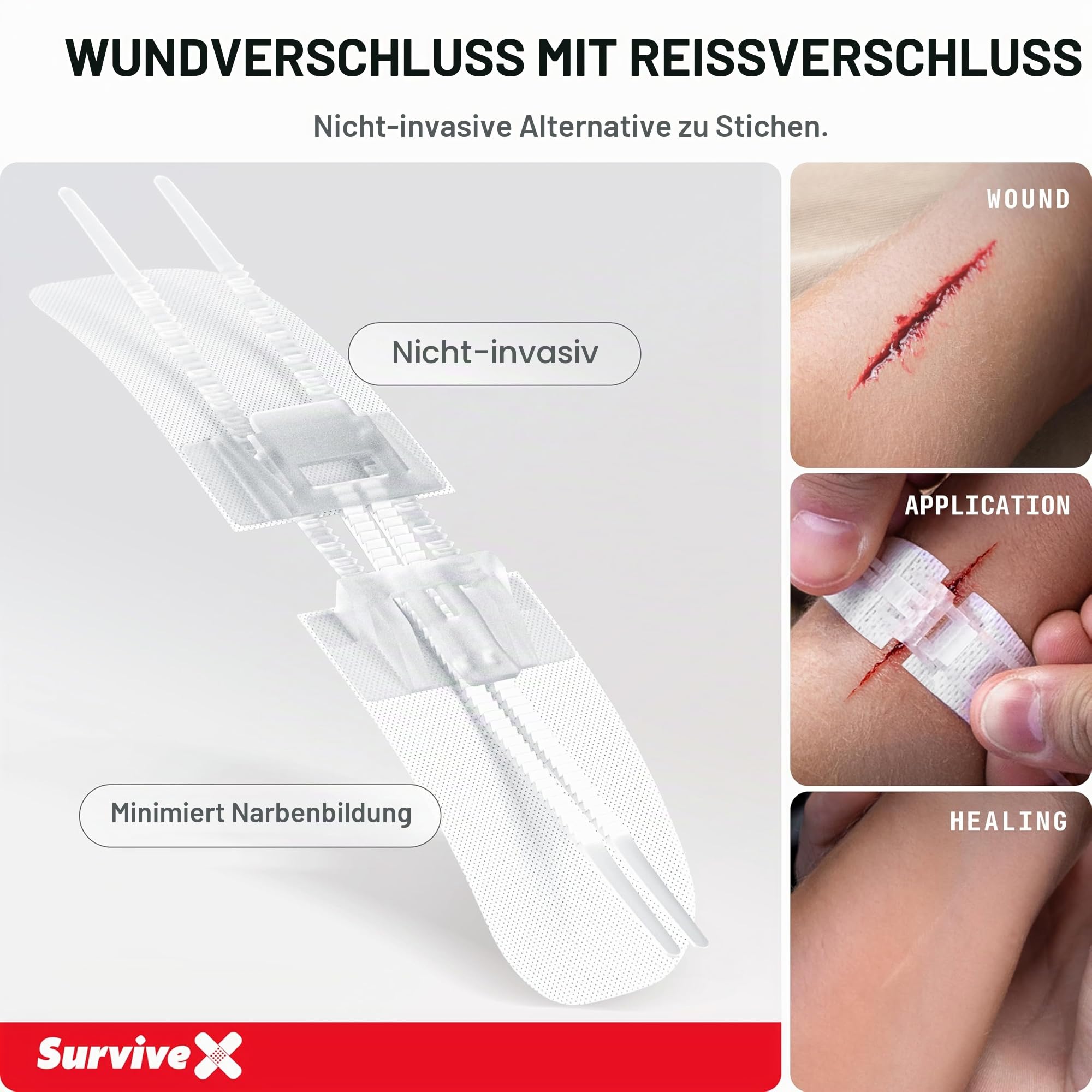 SurviveX Großes Erste-Hilfe-Set für Auto, Reisen & Zuhause – Notfall-Set für Wandern, Camping, Rucksackreisen und Outdoor – inklusive Reißverschluss-Stich-Wundverschlussstreifen