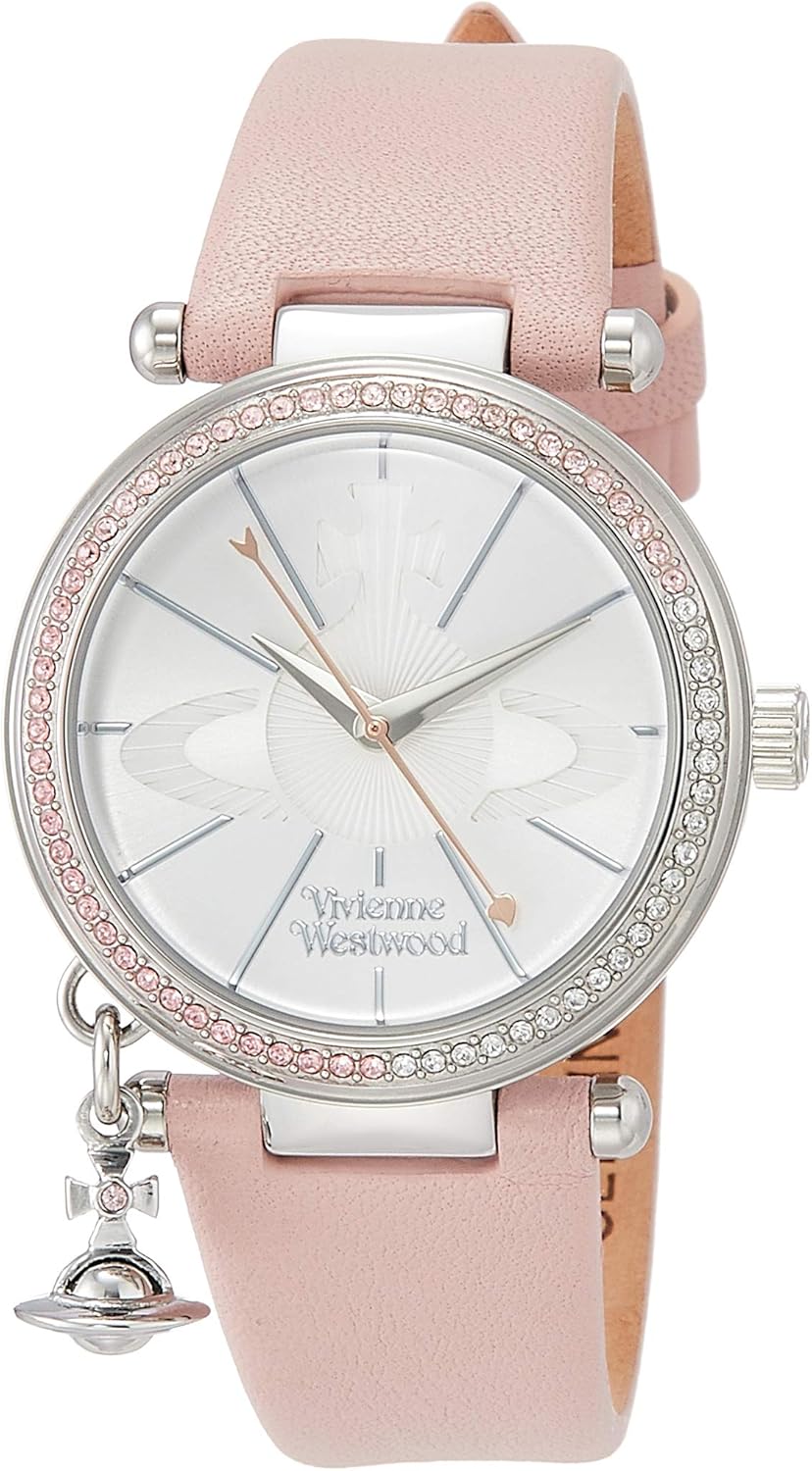 Vivienne Westwood VV006SLPKレディースウィストウォッチ、ピンク、ダイヤルカラー – シルバー、ウォッチクォーツ、オーブ、レザーストラップ
