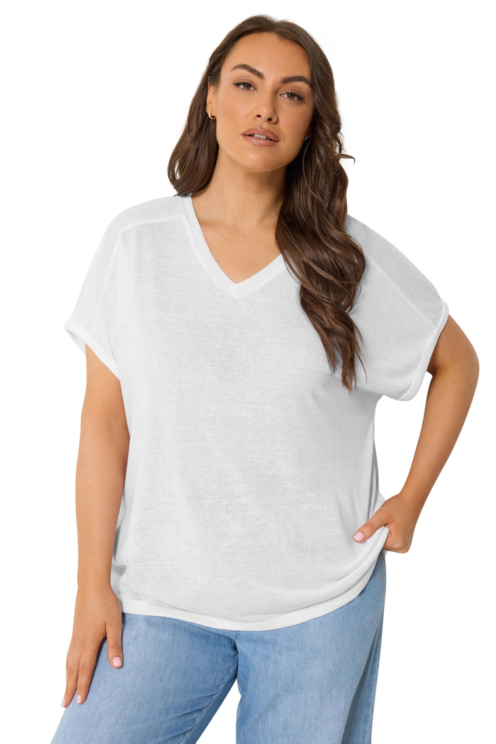 Yours Curve Premium Linen Look T-Shirt - Women's - Plus Size Curve White