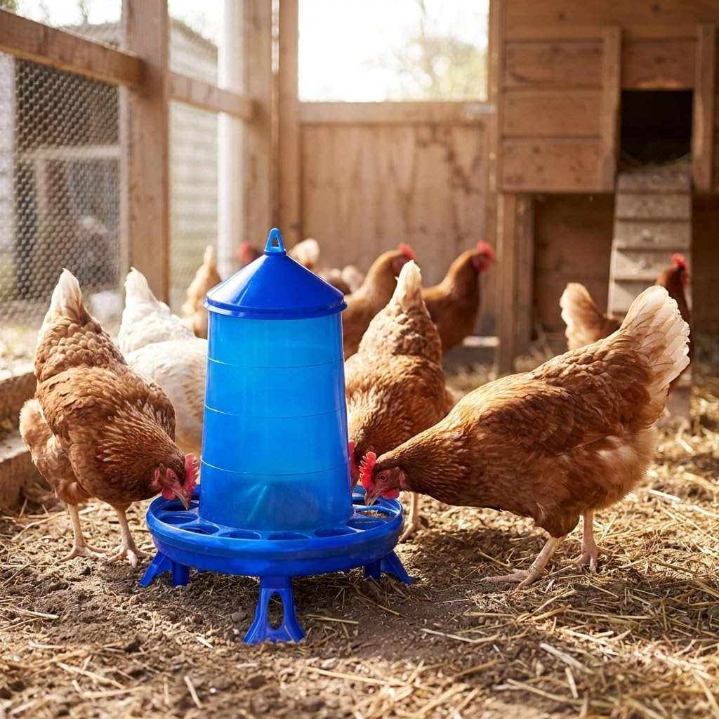 Suinga Pack 5 Tolva Comedero con Patas para Aves y Gallinas | Capacidad 4 kg | 30x30x50 cm | Plástico Resistente | Color Azul