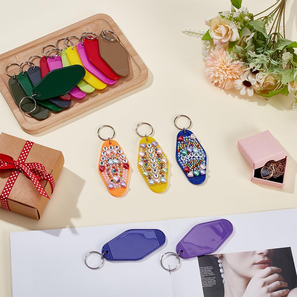 WEBEEDY 40 Sets Motel Keychain Making Kit with 20 Colors Hotel Keychain Blank with Key Rings 610 Beads 6g Rhinestones Charms 40 Display Cards & 40 Packing Bags DIY Luggage Tag Label Craft Gifts