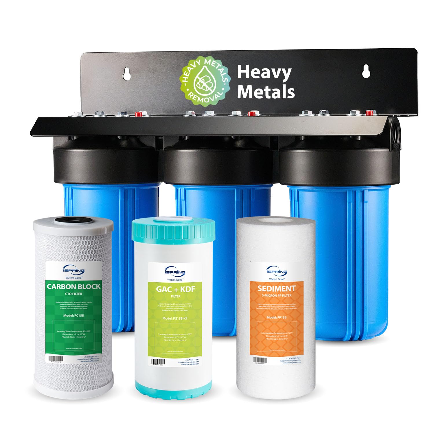 iSpring WGB31B-KS Whole House Water Filter System Reduces Heavy Metals Lead Chlorine Chloramine Sediments 3-Stage Filtration 10 x