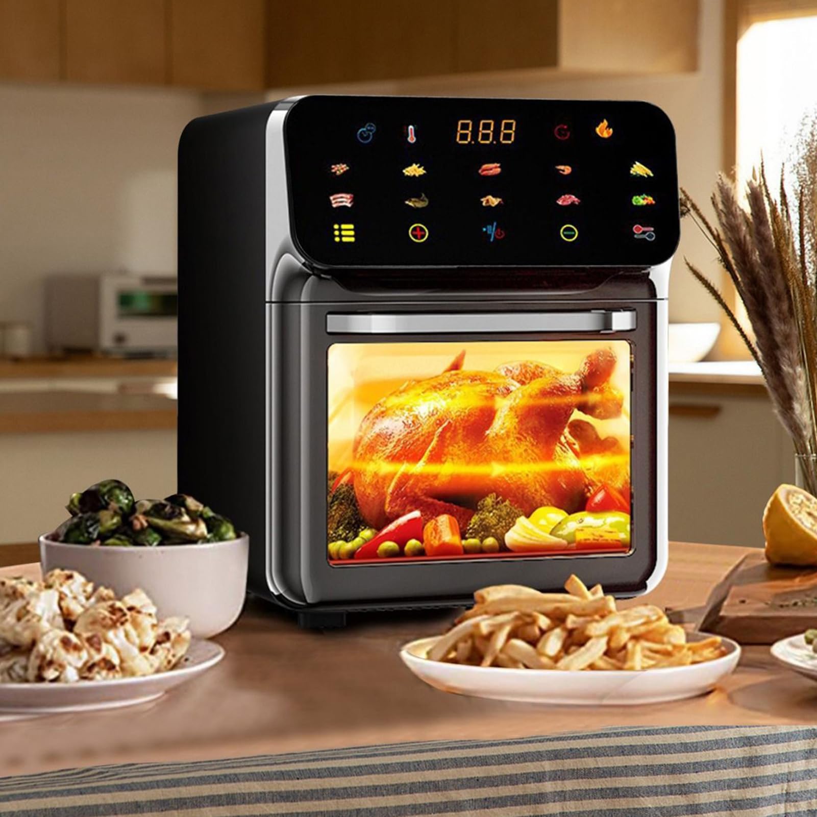 Freidora de Aire y Horno Cocinar Hornear Patatas Fritas Pizza Pollo Filete | Freidora de Aire con Horno Rotatorio para Encimera Pizza, Pollo, Patatas Fritas para Dormitorio, Hogar, Apartamento, Ca