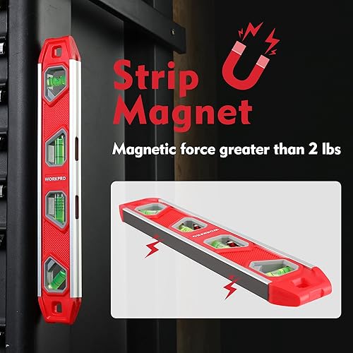 Miniatura 3 de WORKPRO Nivel de torpedo de 12 pulgadas, herramienta niveladora pequeña magnética, nivel de plomería con frasco de paso, reforzado con aluminio, 4