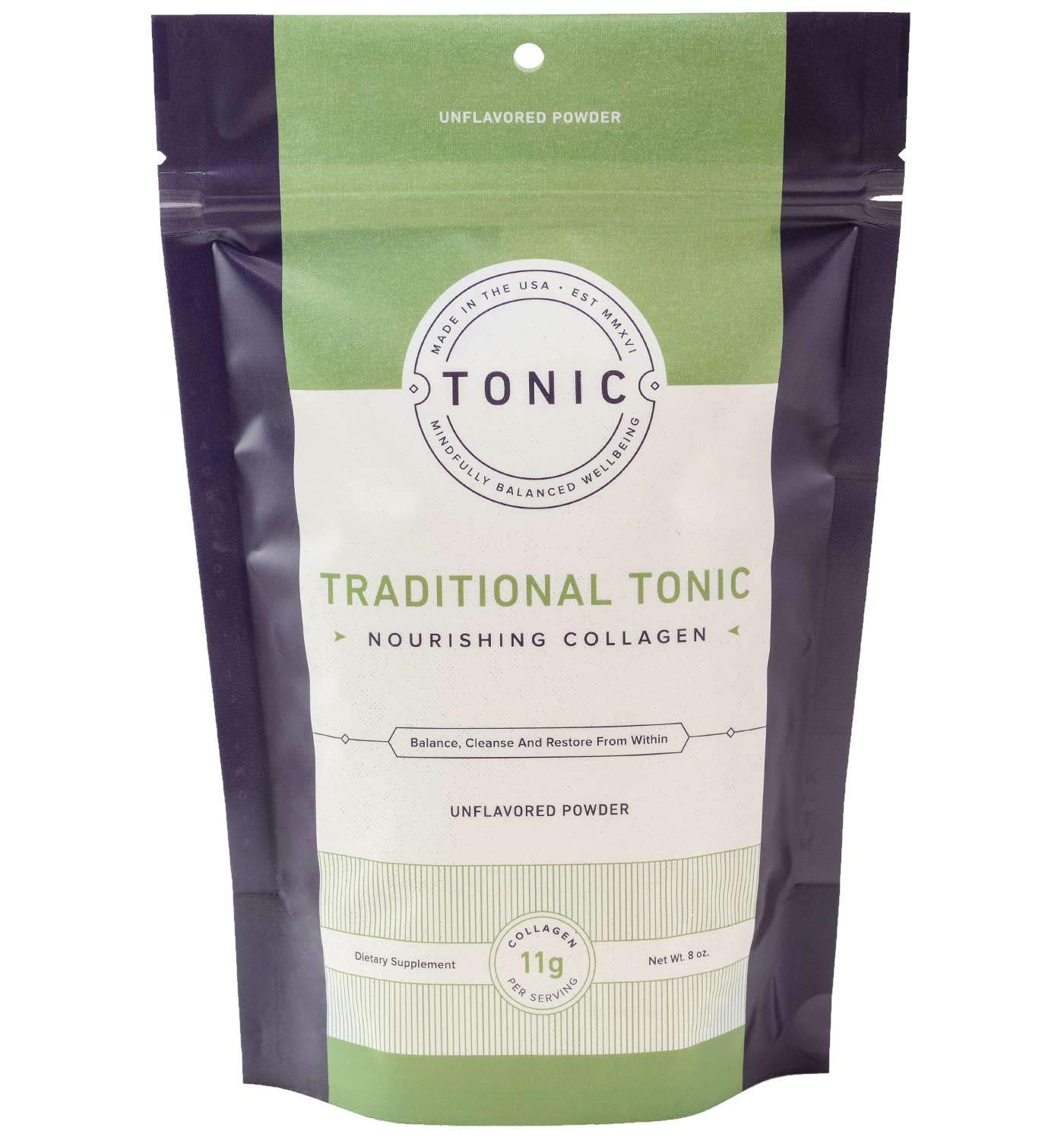 Traditional Tonic Nourishing Collagen Powder - 8 Ounces, Unflavored, 100% Pasture Raised, Non-GMO, 11 Grams of Collagen Per Serving, Made in The USA