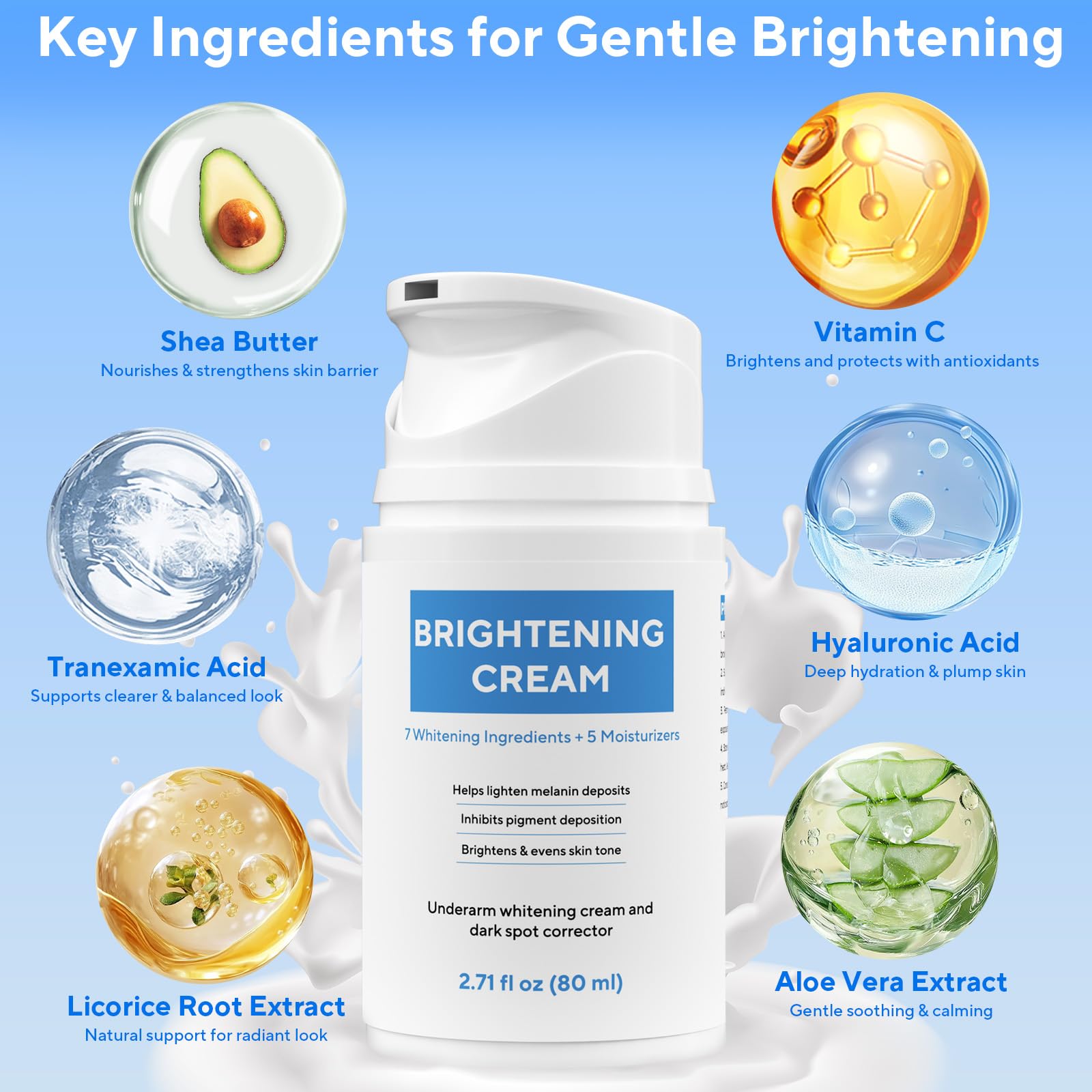 Skin Bleaching Cream, Dark Spot Remover for Body and Face, 2.71 fl oz Skin Lightening Whitening Cream with Vitamin C for Intimate Parts, Armpit, Inner Thigh, Dark Elbows and Knees, Bikini Areas