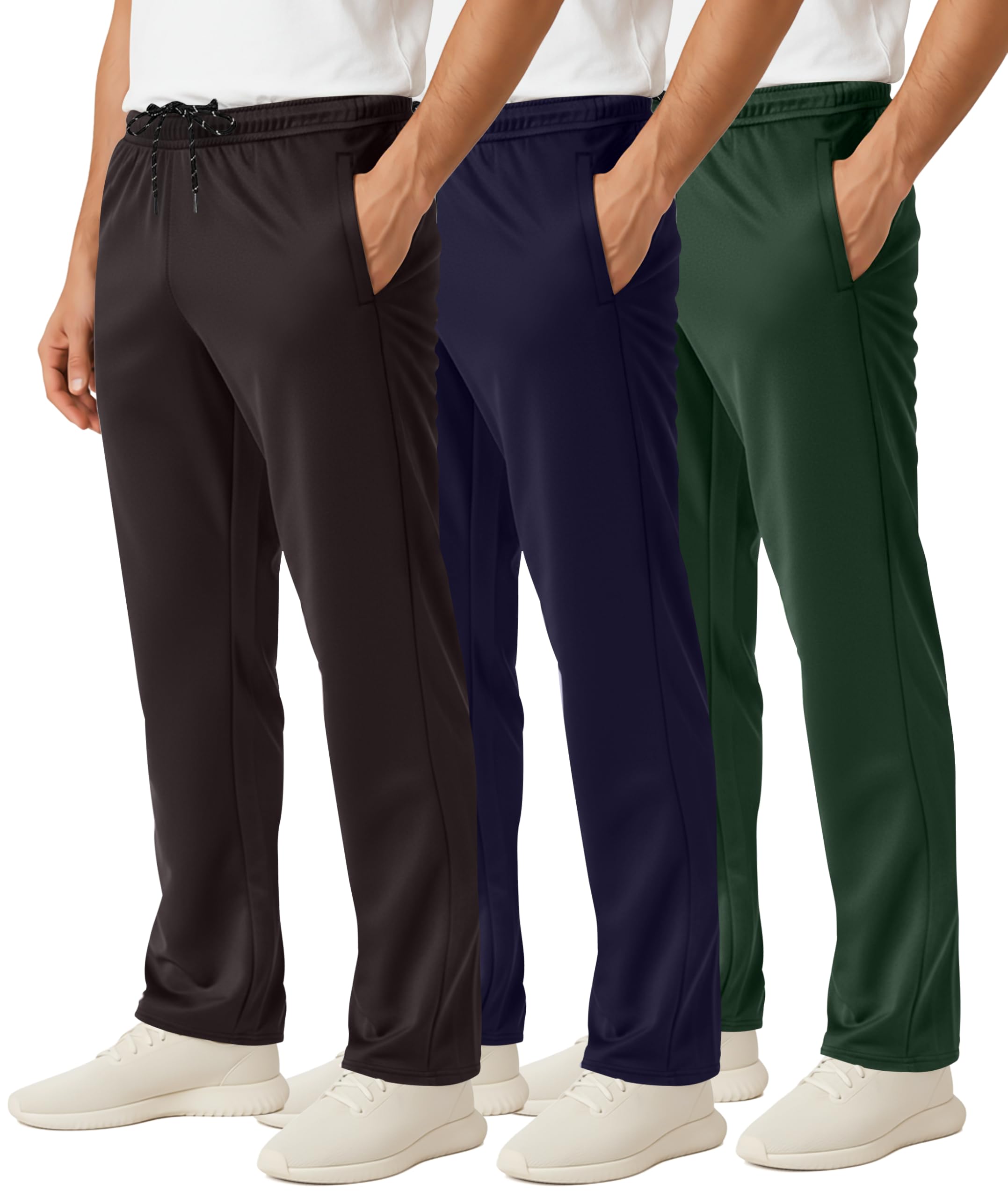 Real Essentials 3 Pack: Men's Mesh Athletic Gym Workout Lounge Open Bottom Sweatpants with Pockets (Available in Big & Tall)