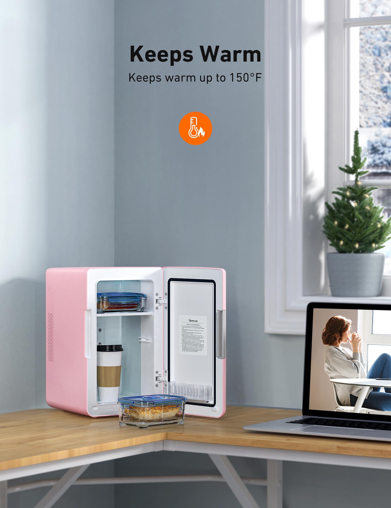 6 Liter/8 Cans Mini Fridge 2.0, Skin care Fridge, Blush Pink mini