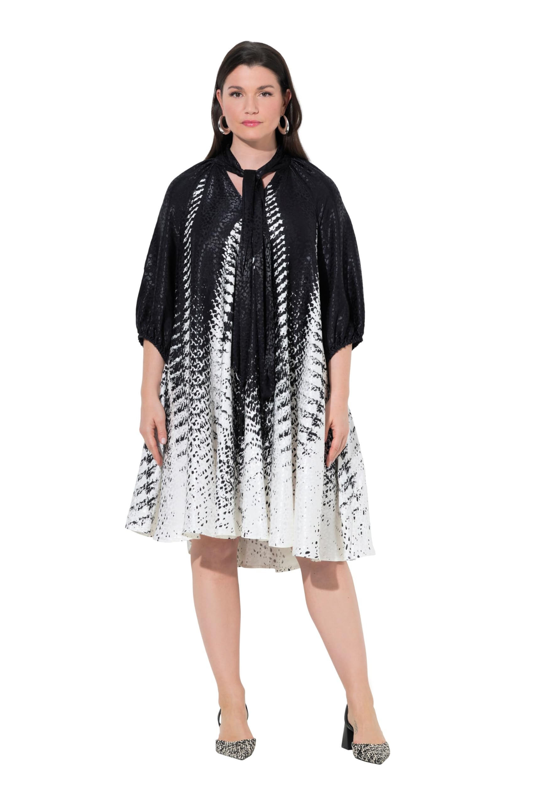 Ulla Popken Damen große Größen Übergrößen Plus Size Kleid, A-Linie, Stehkragen, Schluppe, 3/4-Arm 847313