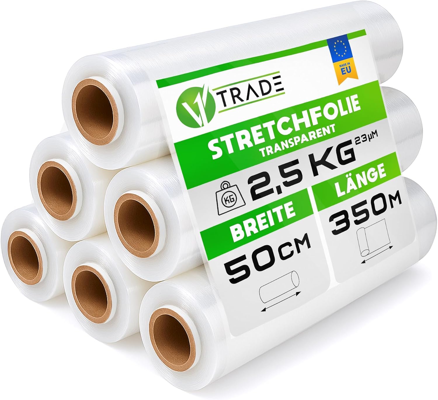 Stretchfolie Transparent 350m/50cm Handstretchfolie Verpackungsfolie auf Rolle