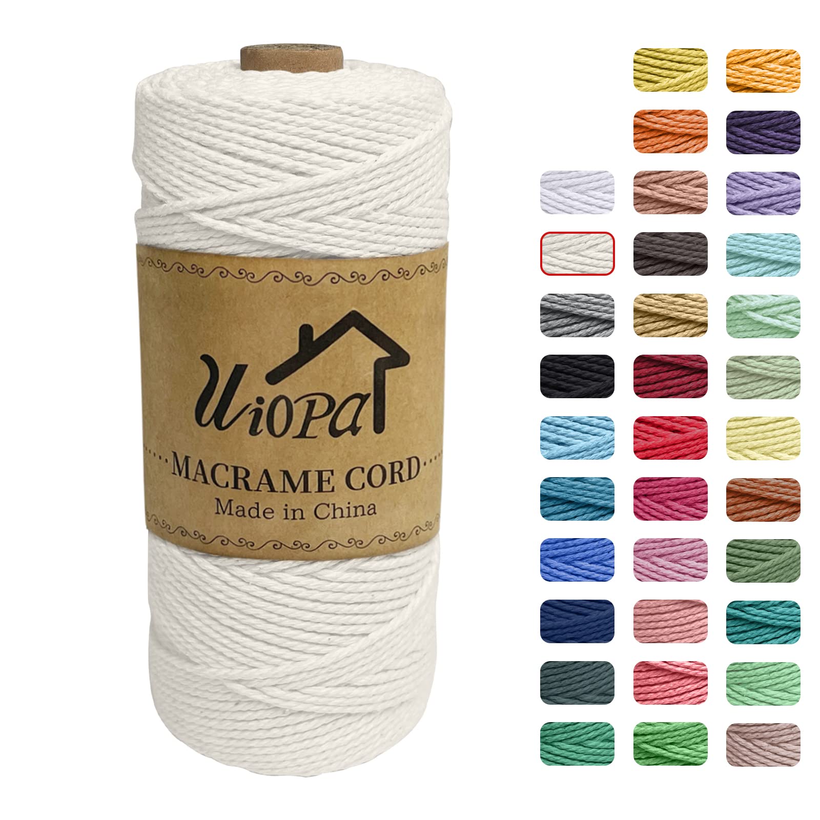 Macrame Cord 2mm x 200m, 3-Strand Twisted Natural Cotton String, Macrame Cotton Rope Coloured String for Wall Hanging Plant Hanger Boho Home Decor Craft Projects