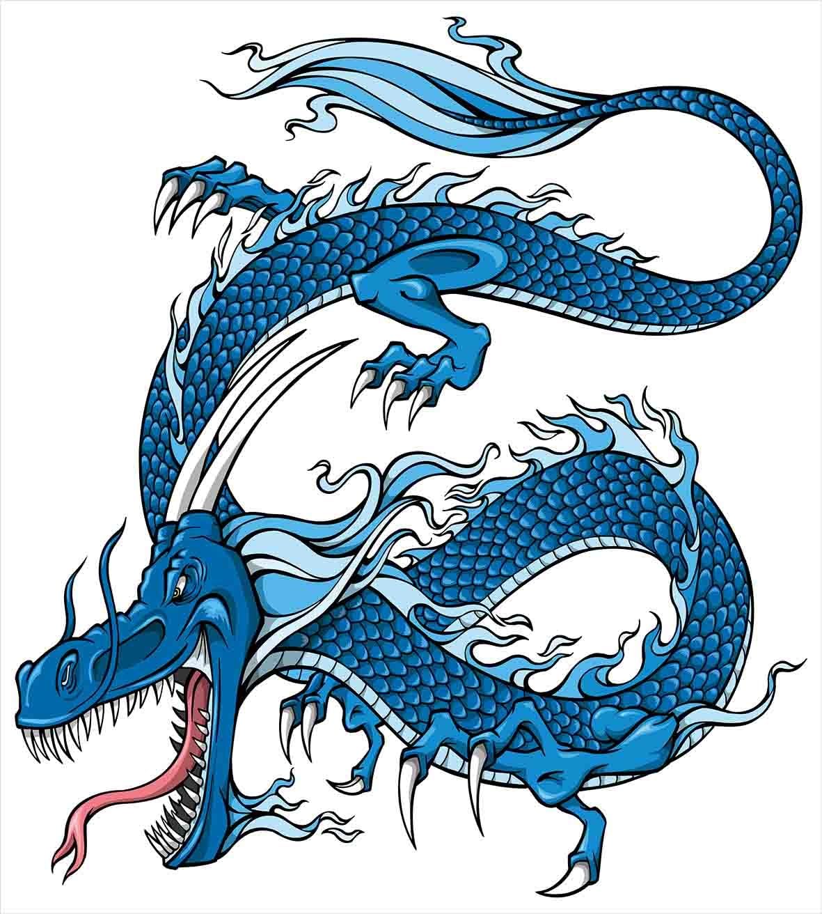 Ambesonne Fantasy Duvet Cover Set, Dragon Mythical Creature Japanese Culture Folk Print, Decorative 2 Piece Bedding Set with 1 Pillow Sham, Twin Size, Pale Blue Dark Blue Twin Pale Blue Dark Blue