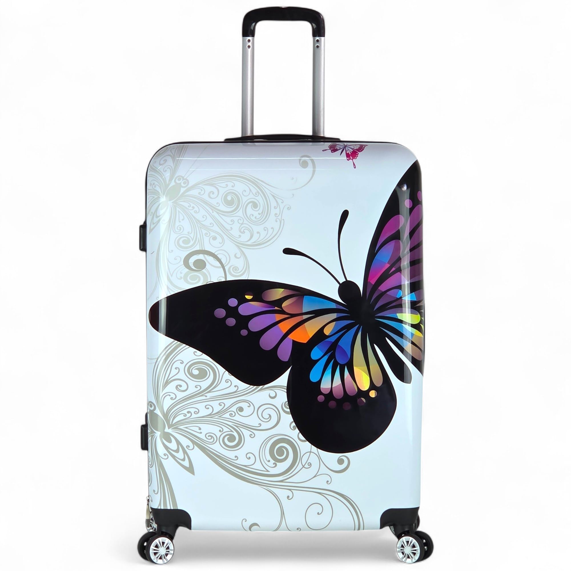 Valigia trolley uomo donna capiente ultraleggero rigido in policarbonato con 4 ruote tasche valigie da viaggio medio M da stiva con disegni Fant: Farfalla M (65x45x25cm)