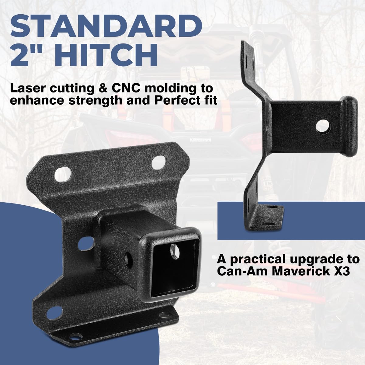 Maverick X3 Hitch Compatible with 2017-2021 Can Am Maverick Turbo/Max Turbo/X DS/X RS Turbo, Heavy-Duty UTV Rear Hitch Receiver Hitch Plate Standard 2inch Attachments