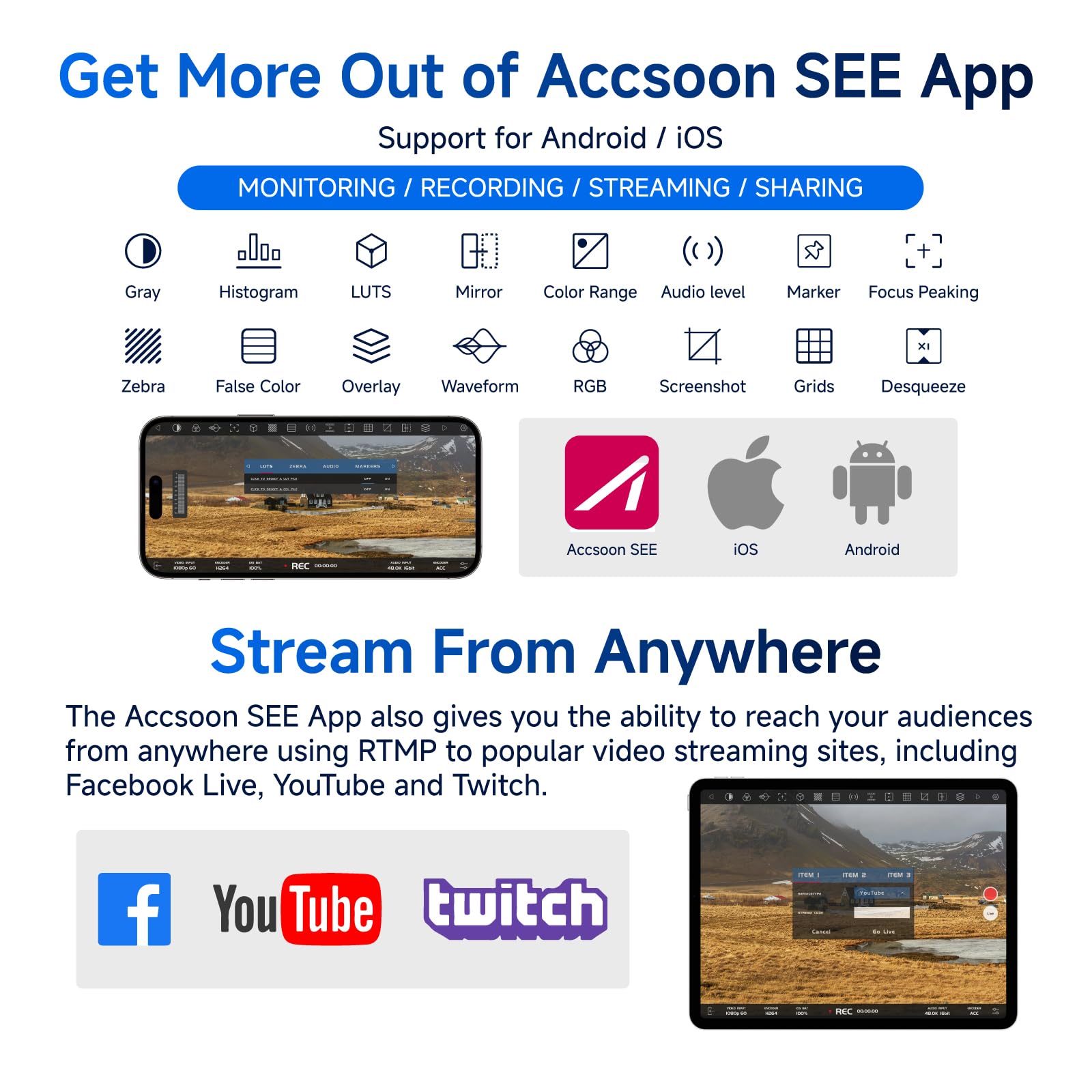 Accsoon CineView Nano Un sistema CineView wireless più piccolo e leggero. Il segnale HDMI HD 1080p60 tramite una porta HDMI trasmette il segnale in modalità wireless