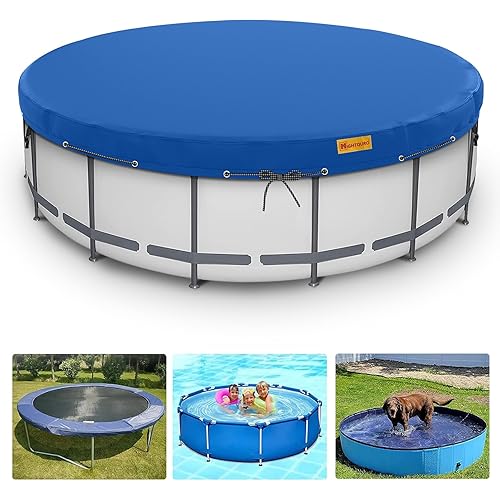 6ft Round Pool Covers, 600D above Ground Pool Cover for Metal Frame Pools, Swimming Pool Cover Protector with Tie-Down Ropes and 4 Sandbags Increase Stability, UV-Resistant & Tear-resistant