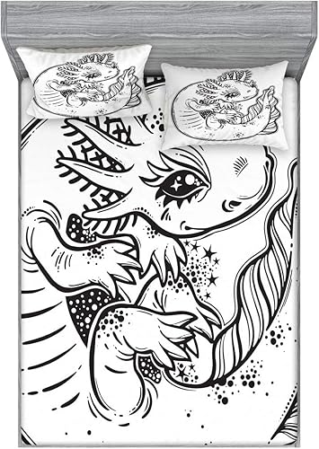 Miniatura 60 de Ambesonne Juego de sábanas bajeras y fundas de almohada, diseño retro de los videojuegos con botones de joystick vintage de los años 80 y 90, diseño