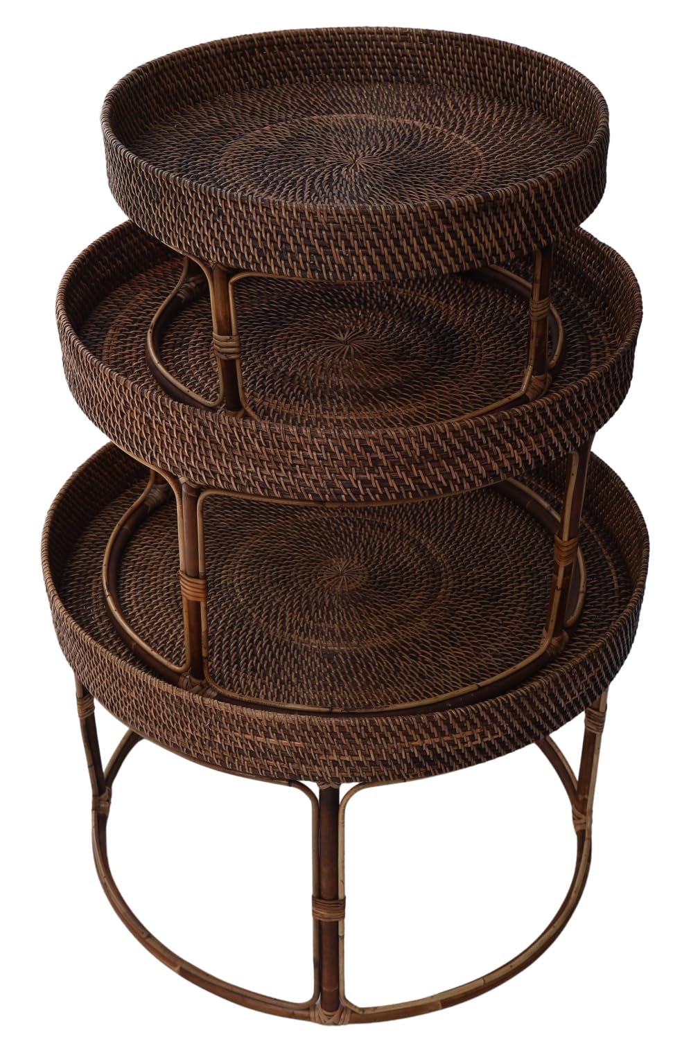 GURU SHOP Geflochtener Runder Kaffeetisch, Beistelltisch, Couchtisch aus Rattan - Braun, Size:D50cm H27cm