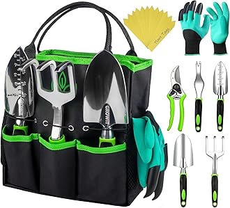 Heavy Duty Garden Tool Set - Gardening Tools Set with Bag and Non-Slip Rubber Grip - Garden Hand Tools Kit | Planting Tools Rust-Proof Gardening Kit Gifts for Women and Men