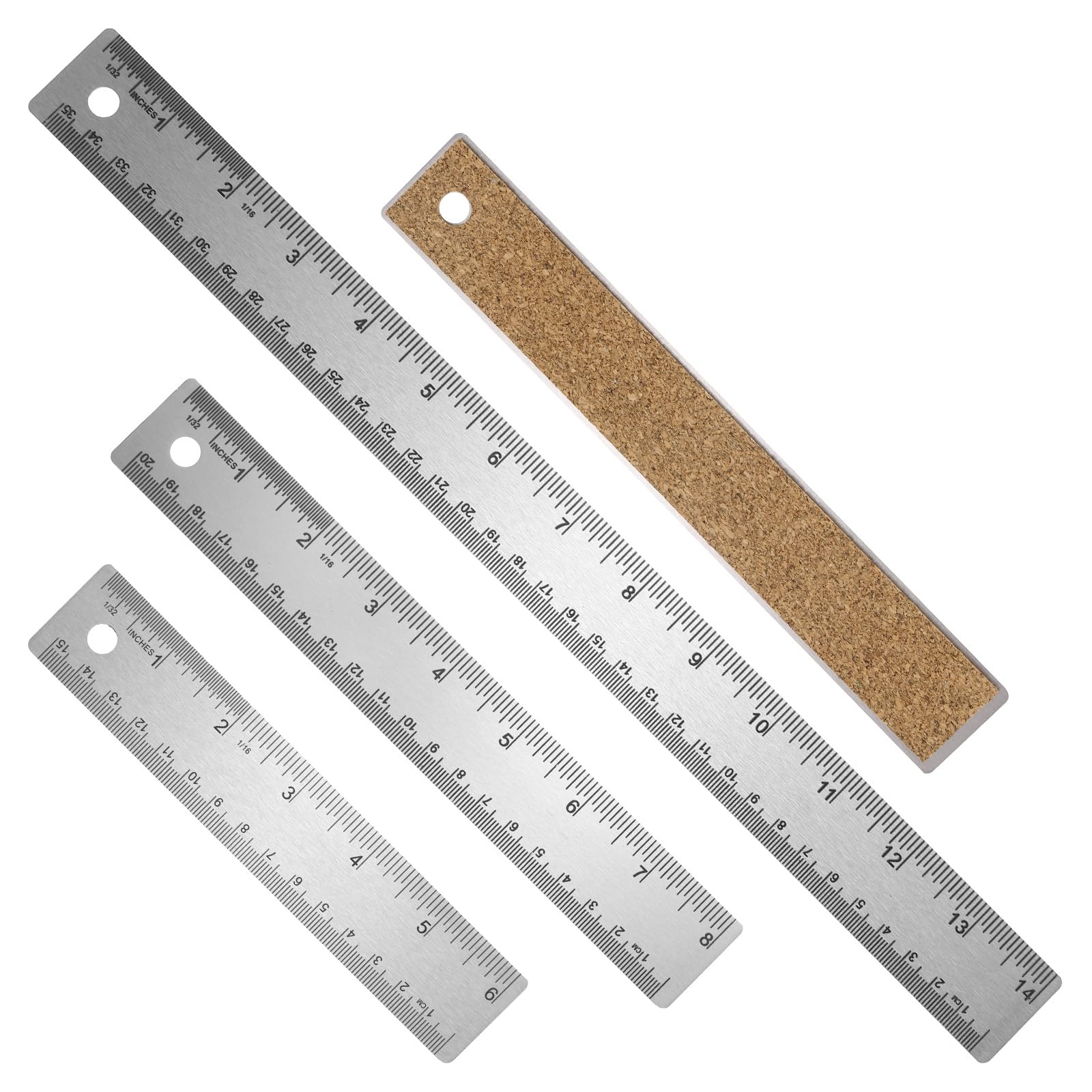 sourcing map 3pcs Stainless Steel Metal Ruler 15/20/35cm Straight Edge with Cork Backing Non-Slip Inch Metric Metal Ruler for Classroom Office Home Drafting Tools