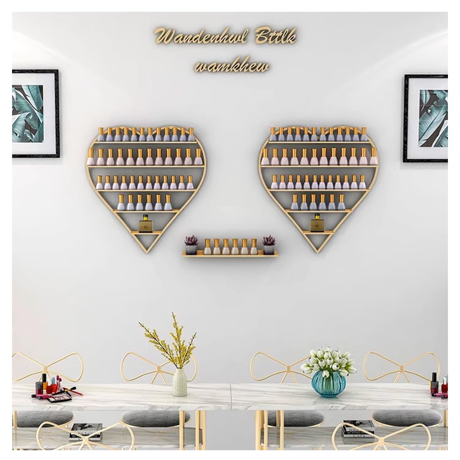 ZBJDX Metal Nail Polish Bottle Holder Wall Rack Nail Polish Organizer Heart-Shaped Display Shelves for Salon Shop Living