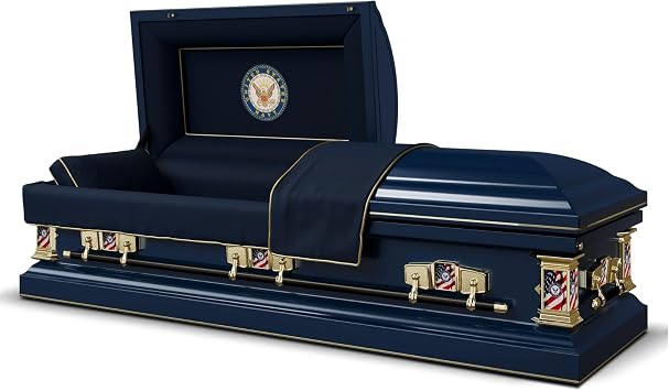 Titan Casket Veteran Select Steel Casket Navy Handcrafted Funeral Casket - Dark Blue with Dark Blue, Gold-Lined Interior & Navy Head Panel