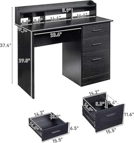 Miniatura 3 de Karl home Escritorio negro para computadora con cajones y gabinete de escritorio, escritorio moderno para estudio, juegos, escritura, oficina en