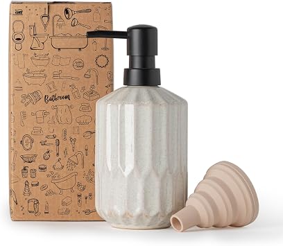 Bathroom Soap Dispenser, 16 Oz Luxurious Hand soap Dispenser for Bathroom, Ceramic Liquid Soap Dispenser for Bathroom Countertop with Plastic Pump, Silicone Funnel Black Pump