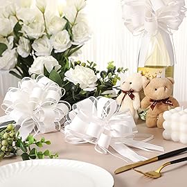 WILLBOND 20 Pieces 6 Inch Pull Bows Gift Wrapping Ribbon Pull Bows for Christmas Wedding Baskets Valentine Multicolor Wrap Accessory for Gift Present Holiday Decor(Plain White)